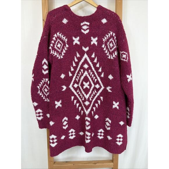 NWT Savanna Jane Deep Pink Aztec Patterned Open Long Cardigan #1425 Size 1X - Picture 4 of 7